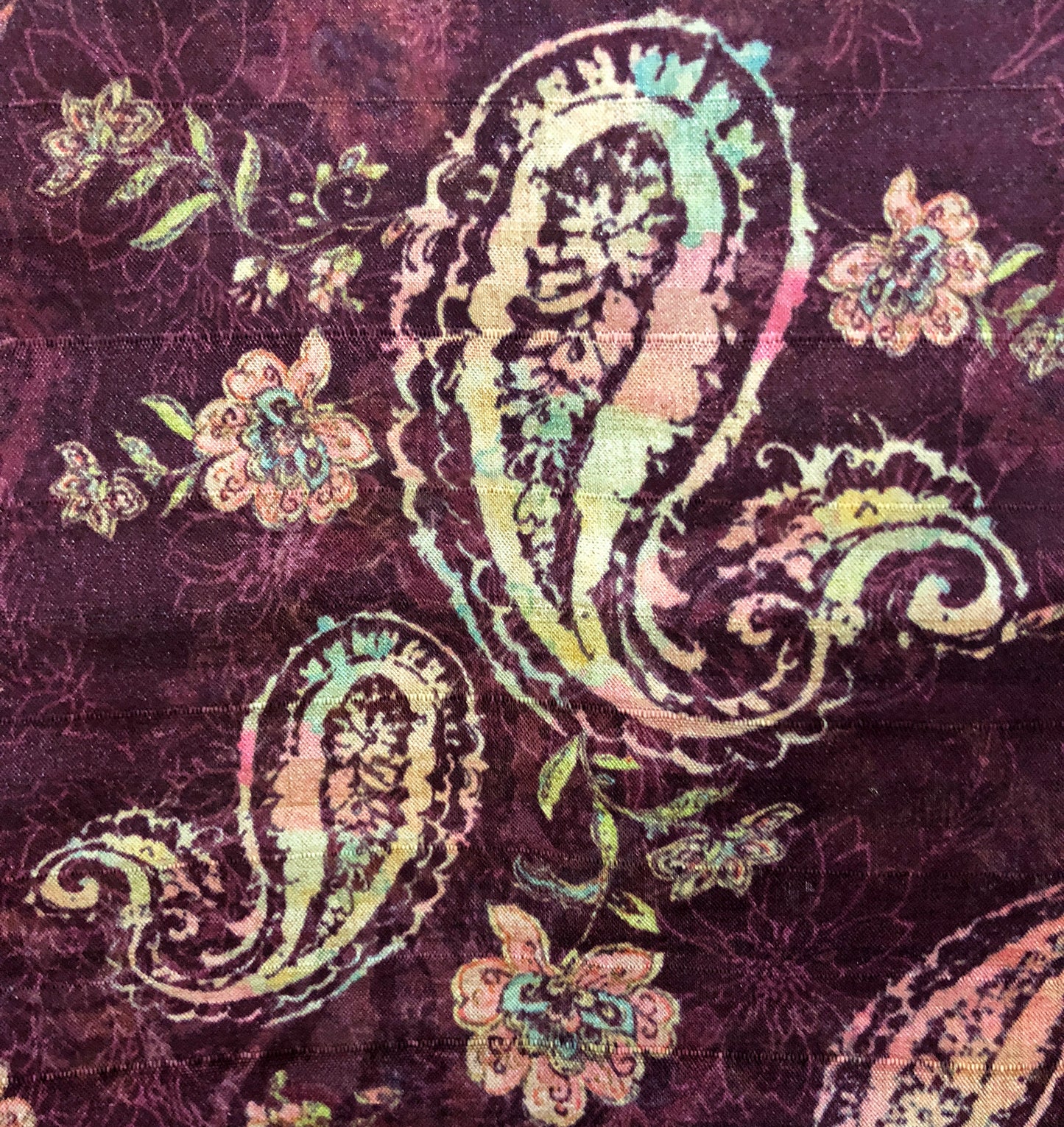 Paisley Print On Purple Tussar Fabric