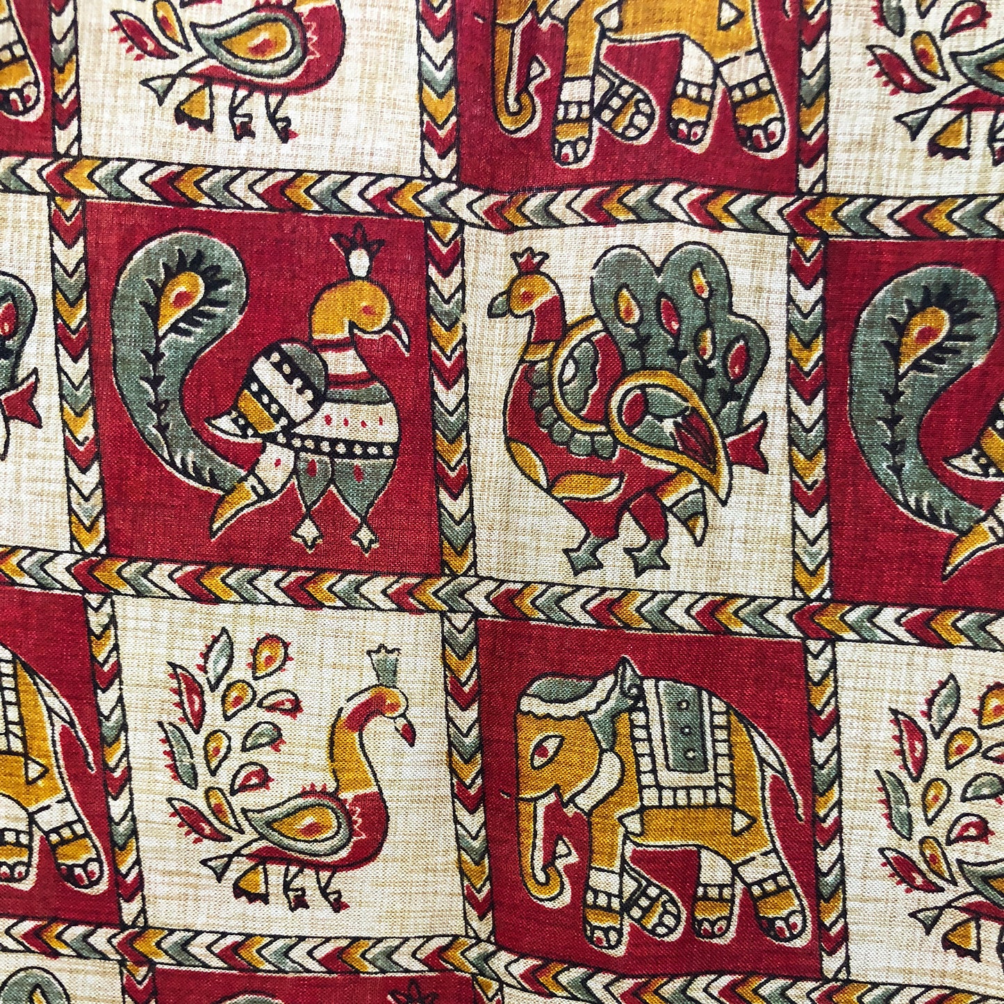 Tusser Silk Haathi Mor Dosti Print