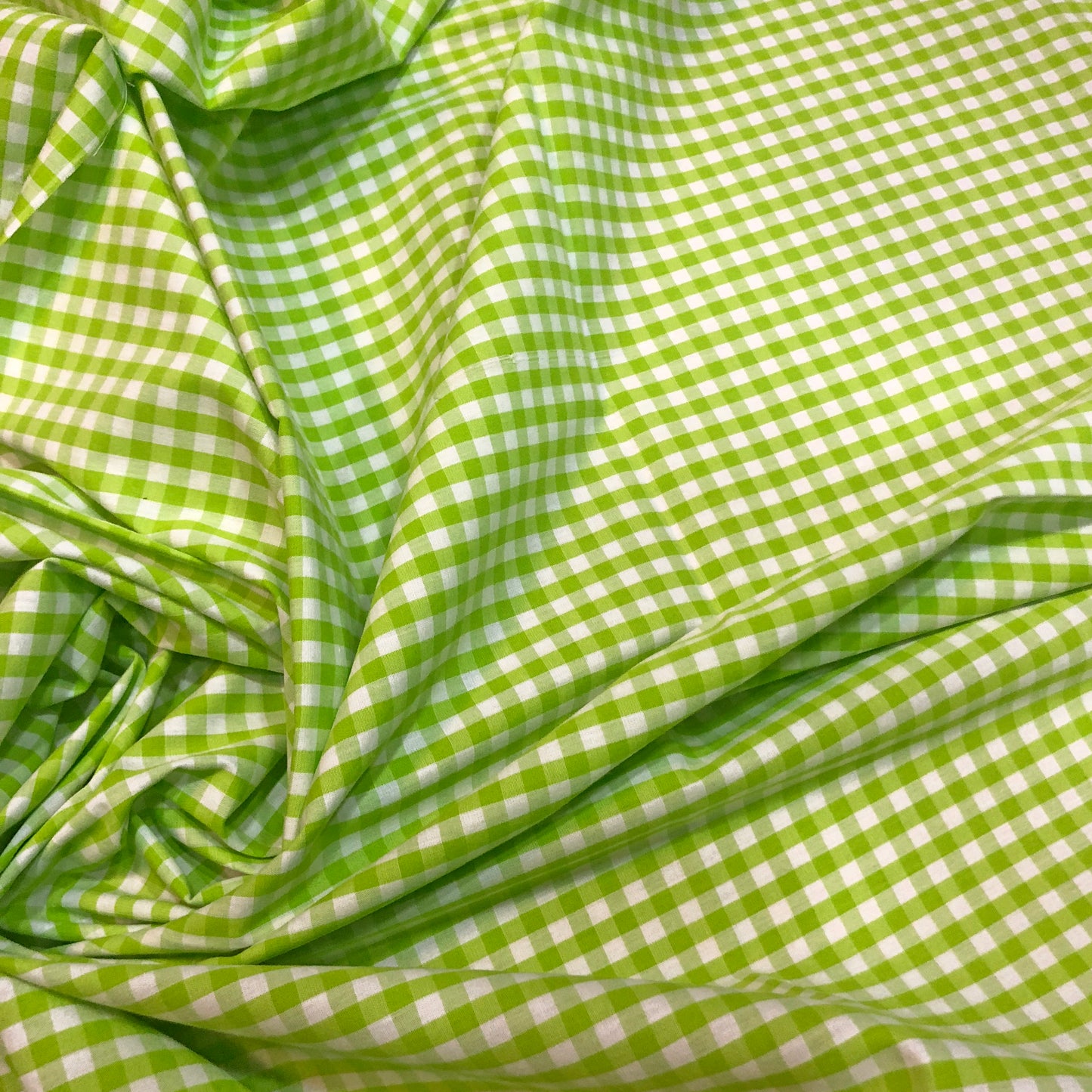 Cotton Checkered Green & White Print