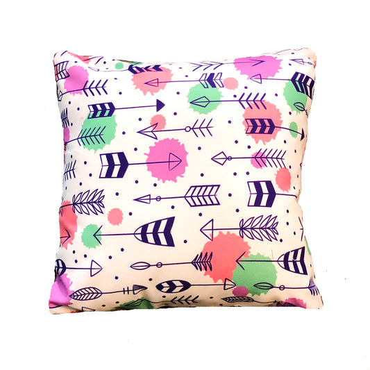 white cushion with arrow print