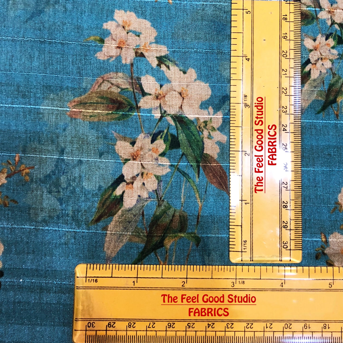 British Rose Pink On Blue Tussar Fabric