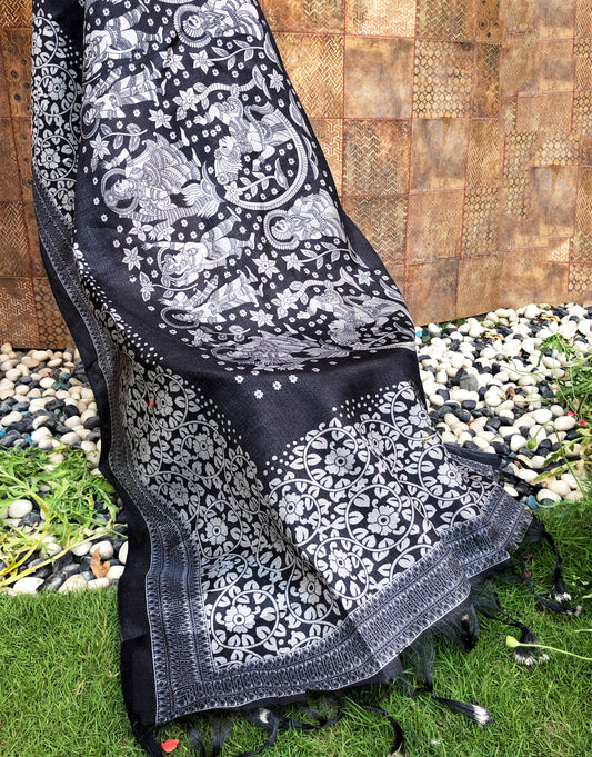 madhubani-art-black-dupatta-online