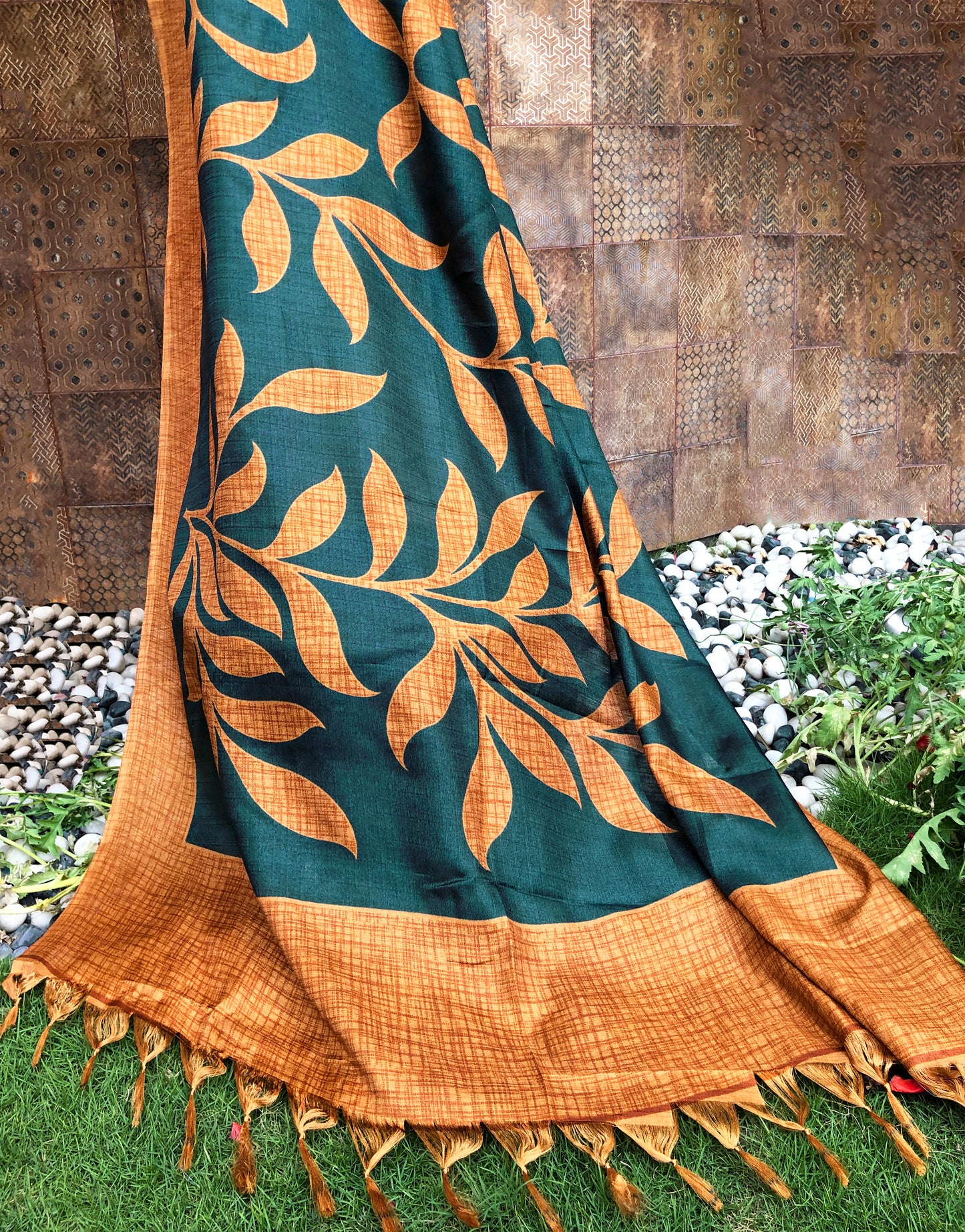 Leafy Orange Art Silk Dupatta
