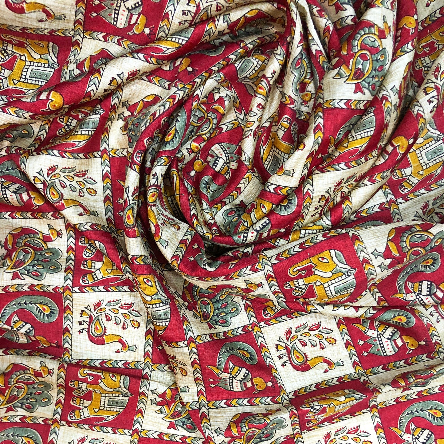 Tusser Silk Haathi Mor Dosti Print