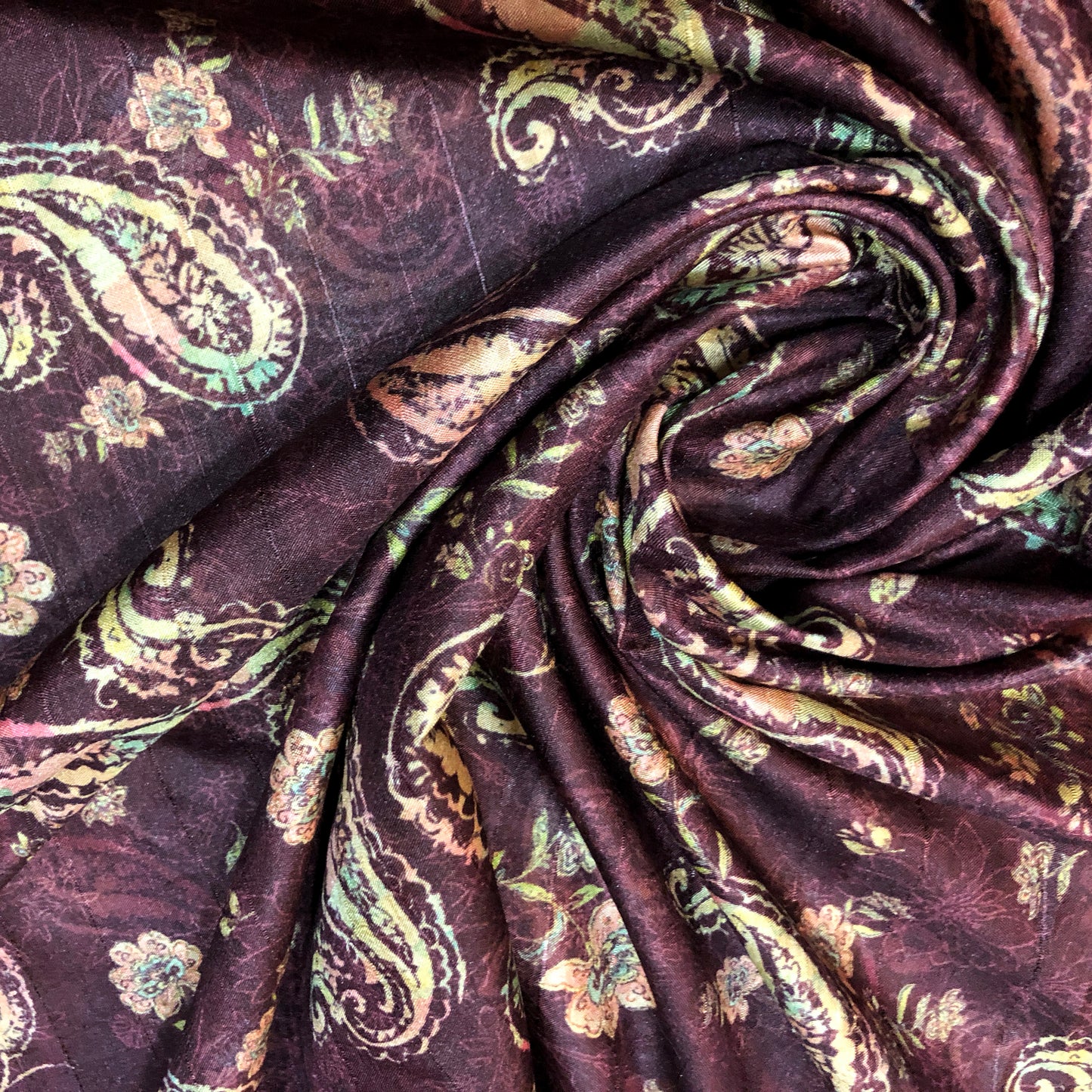 Paisley Print On Purple Tussar Fabric