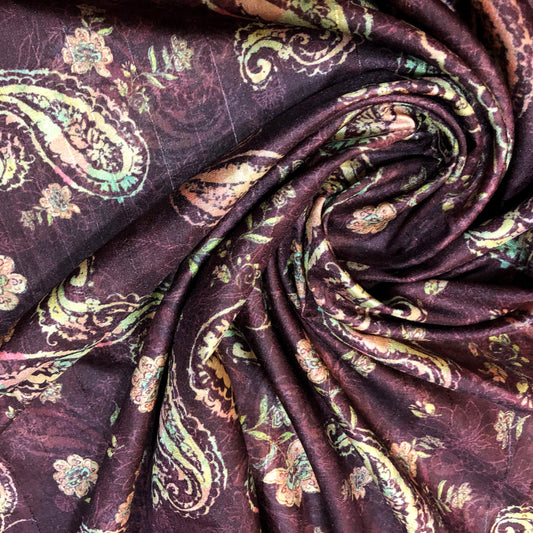 Paisley Print On Purple Tussar Fabric