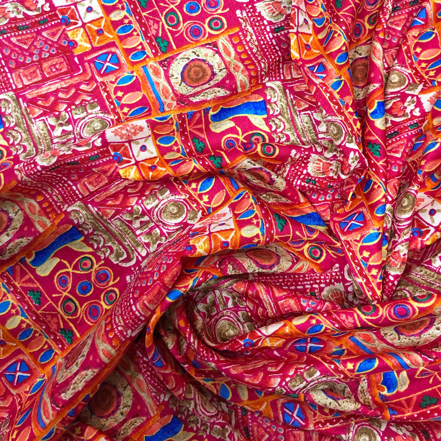 Tusser Silk Countryside Scene Fabric