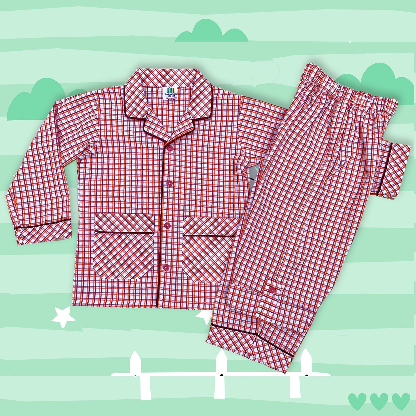 Maroon & Orange Checkered Boys Cotton Night Suit