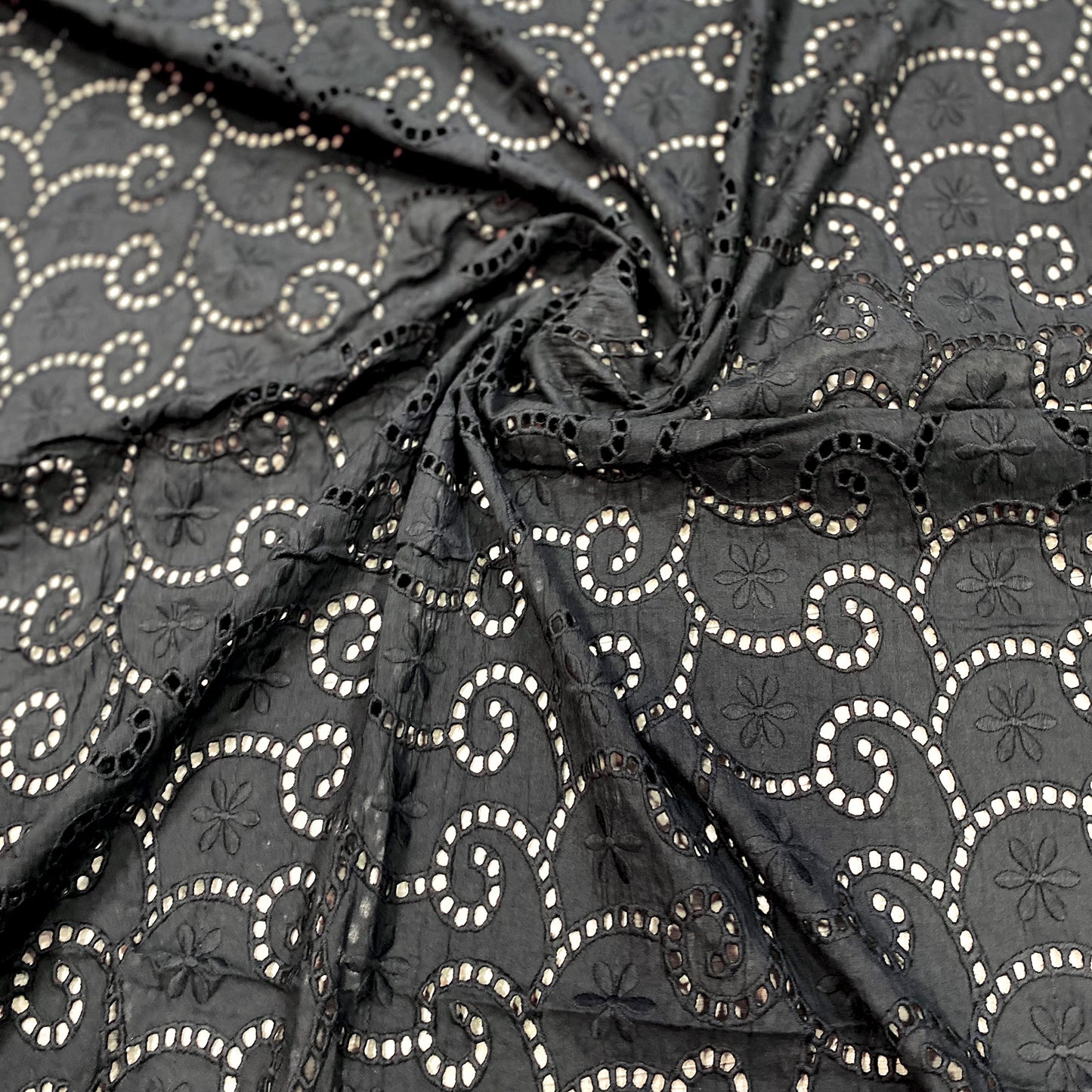 Premium Black Eyelet Hakoba Fabric