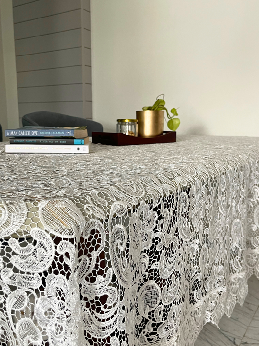 vintage style white net table clotj