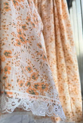 floral cotton curtain with lace detailing