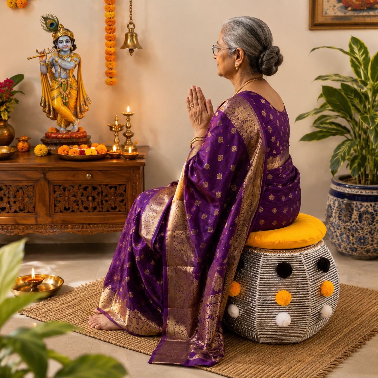 Genda Phool Bamboo Seat (Single Piece)