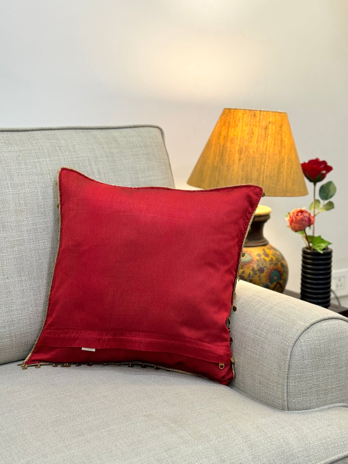 Maroon Silk Printed Cushion Cover