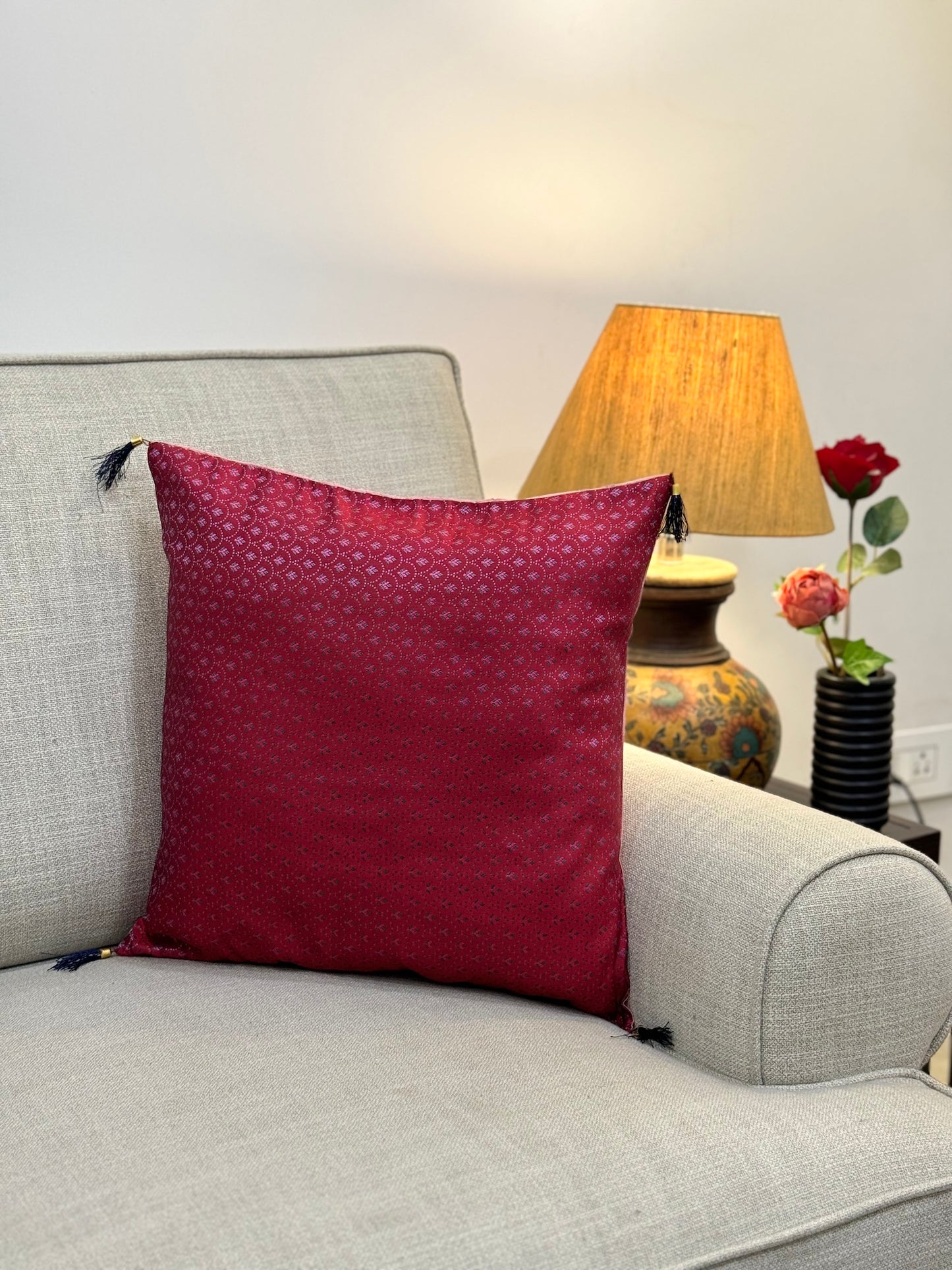 Maroon Printed Festive Cushion Cover