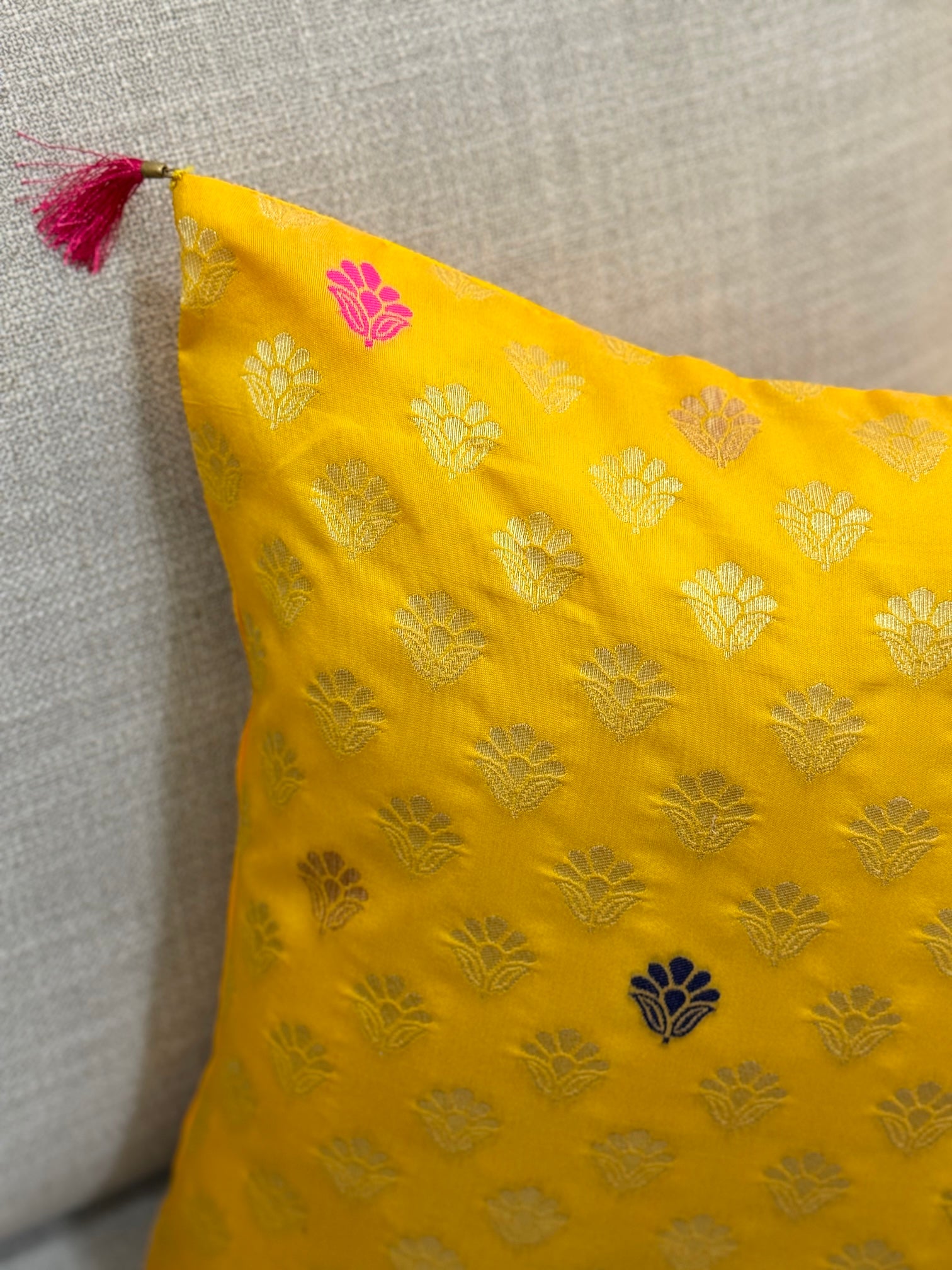 light yellow brocade cushion cover
