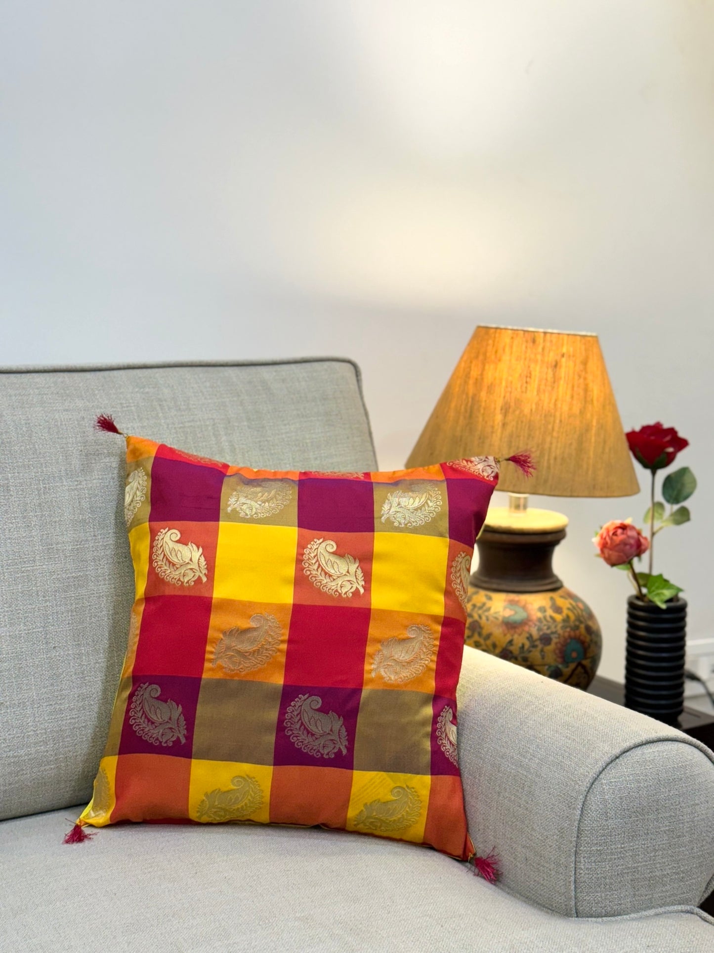 Multicoloured Silk Cushion Cover