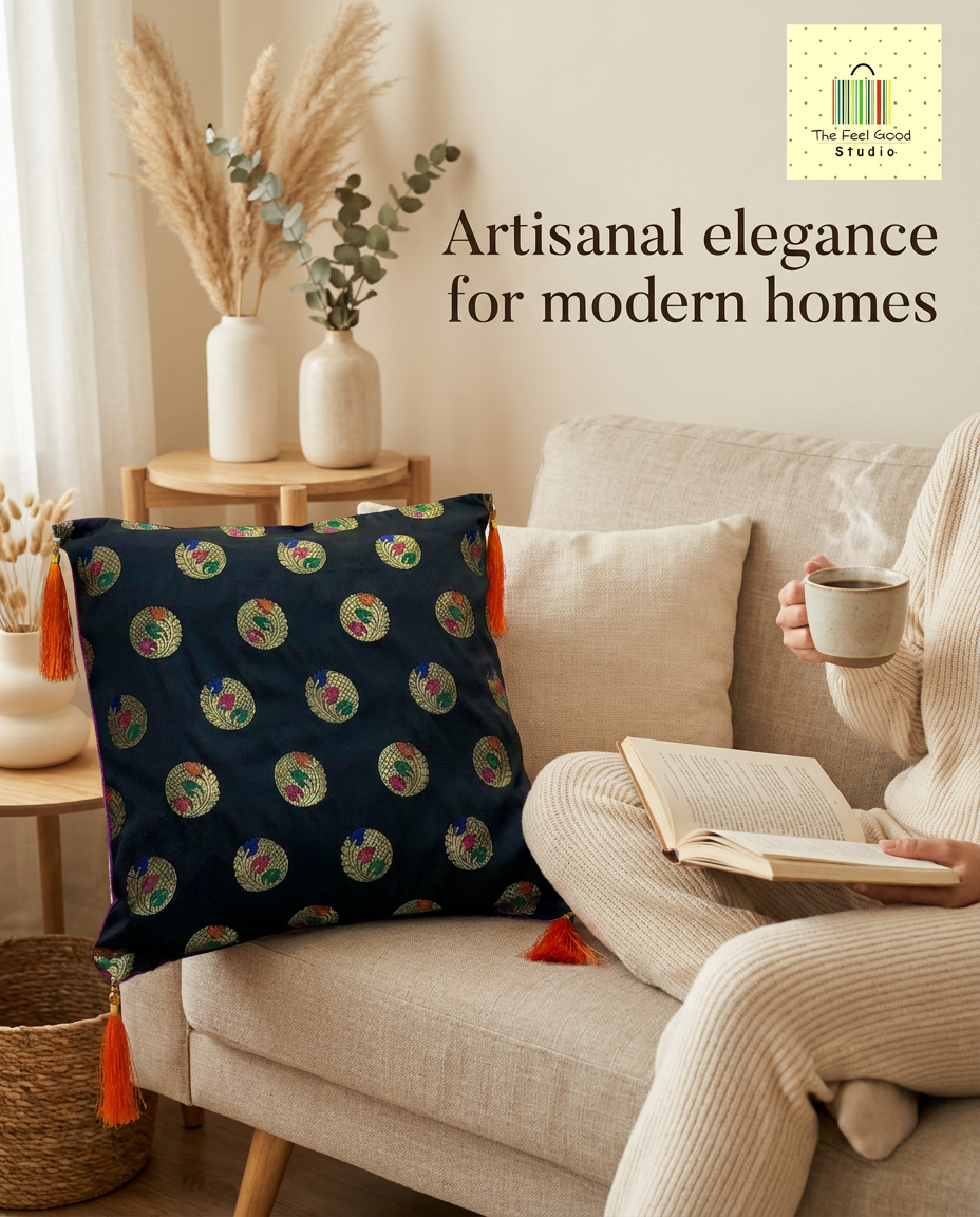 Luxe Brocade Ebony Cushion Cover