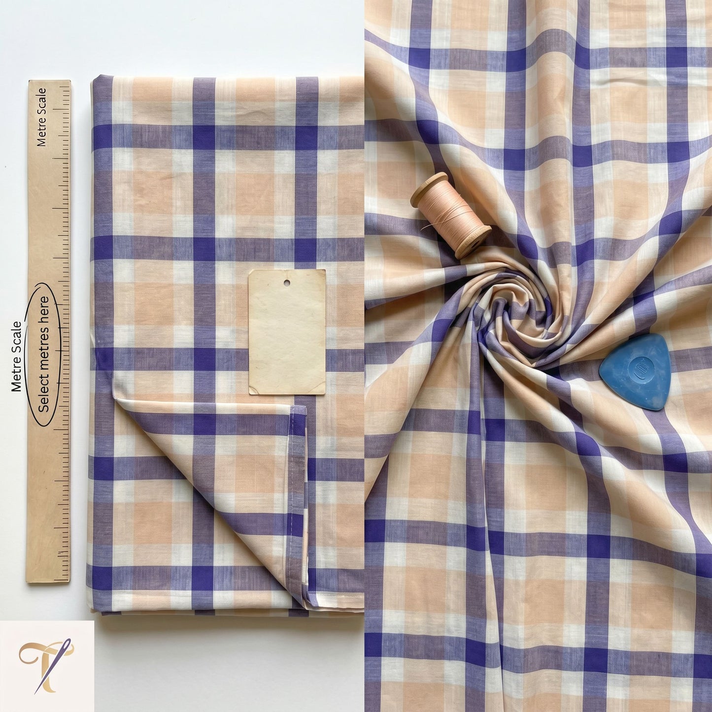 Summer Cotton Blush Pink & Blue Checkered Print