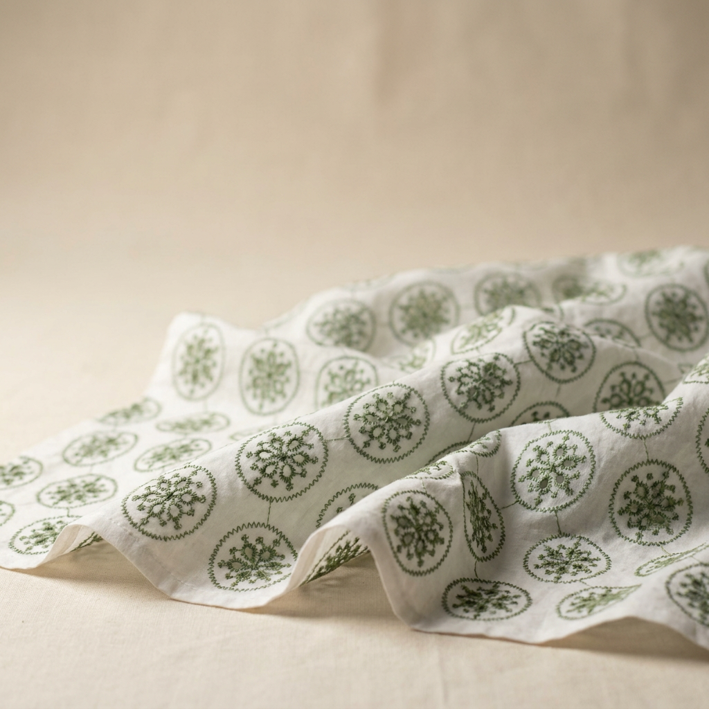 Bottle Green On White Hakoba Fabric