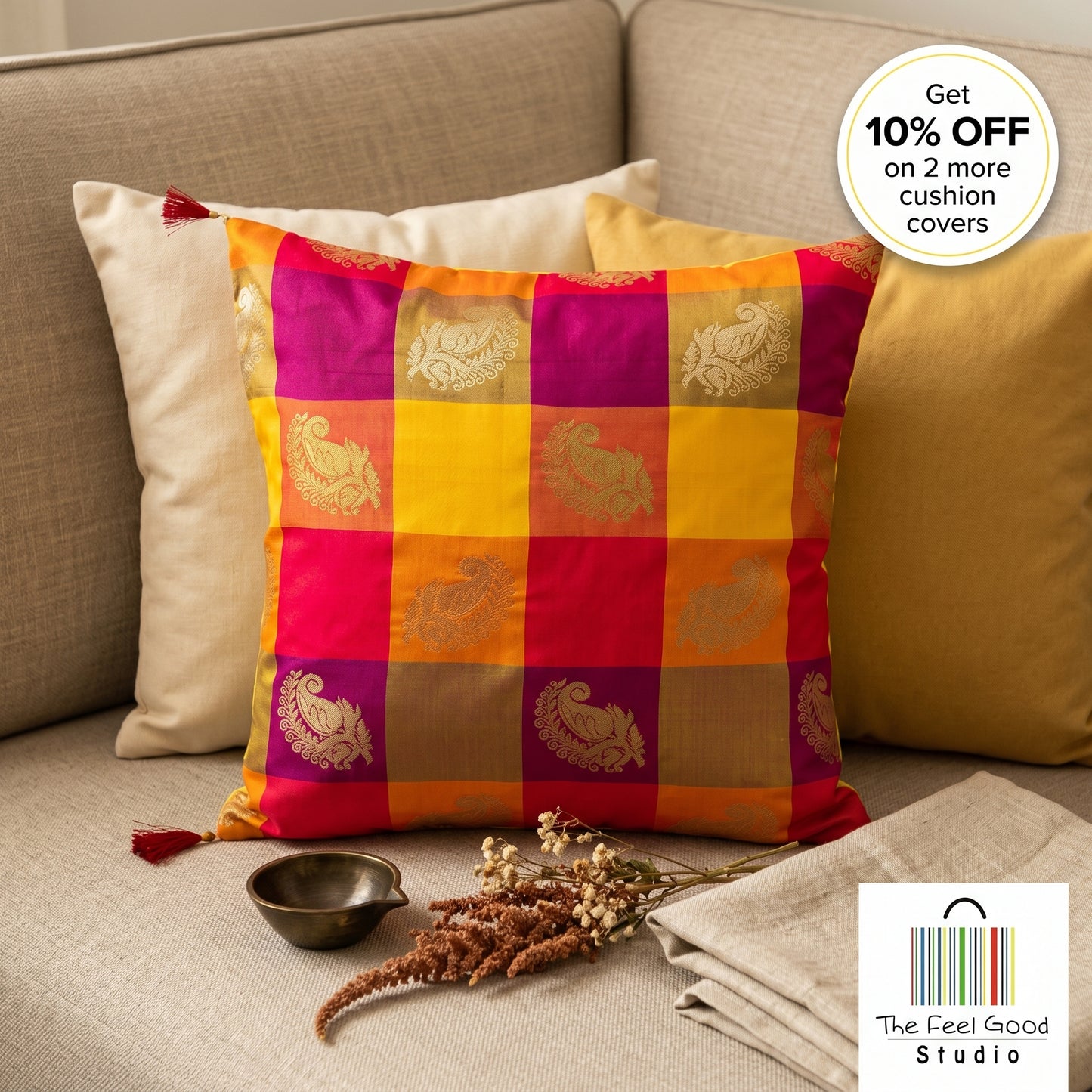 Multicoloured Silk Cushion Cover