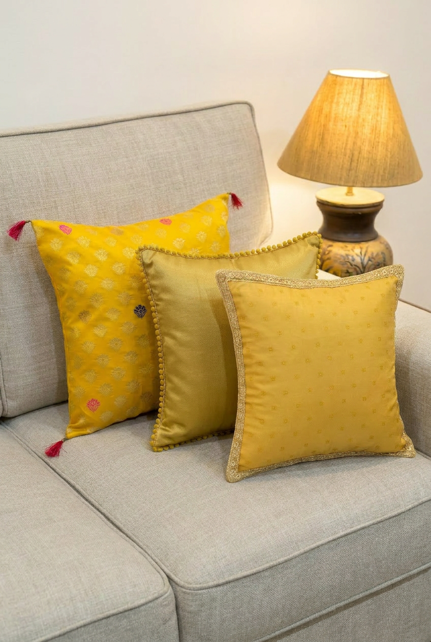 Light Canary Yellow Silk Cushion Cover