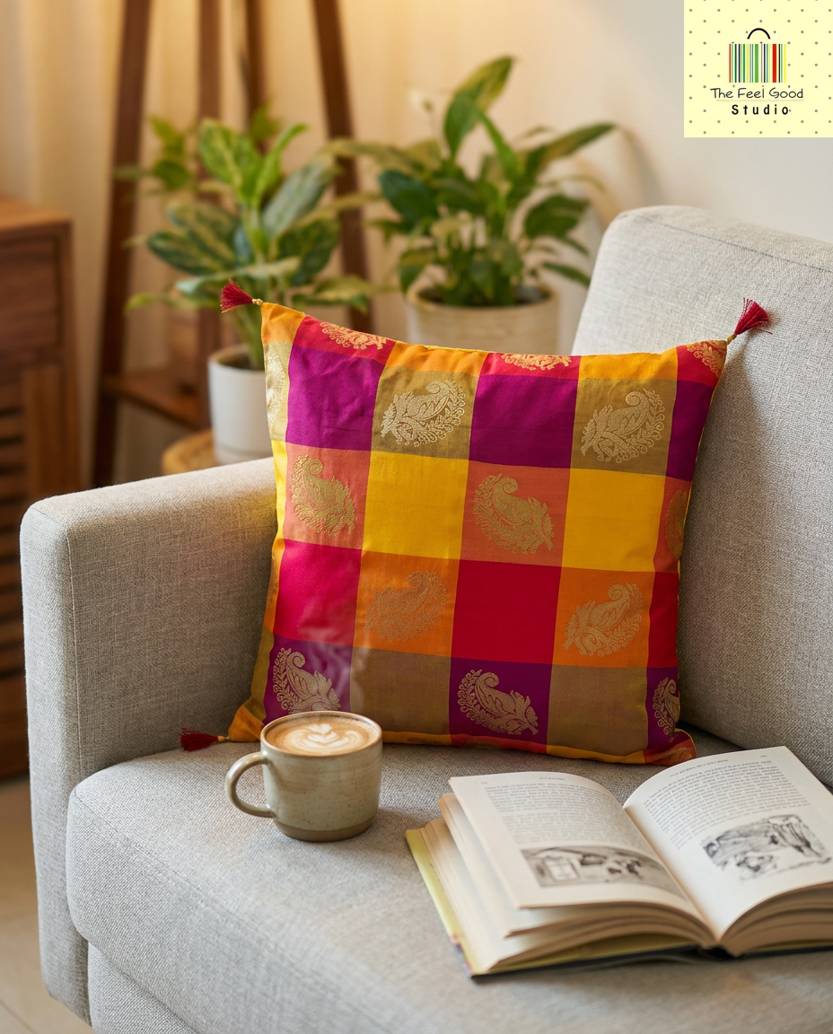 Multicoloured Silk Cushion Cover