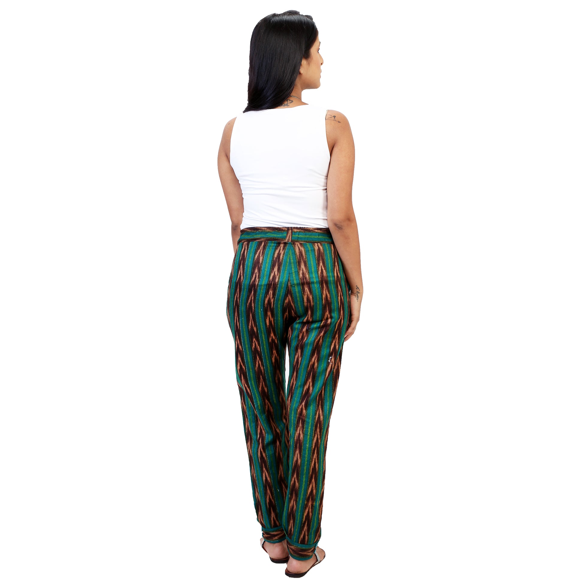comfy ikat bottoms for women in green and black colour