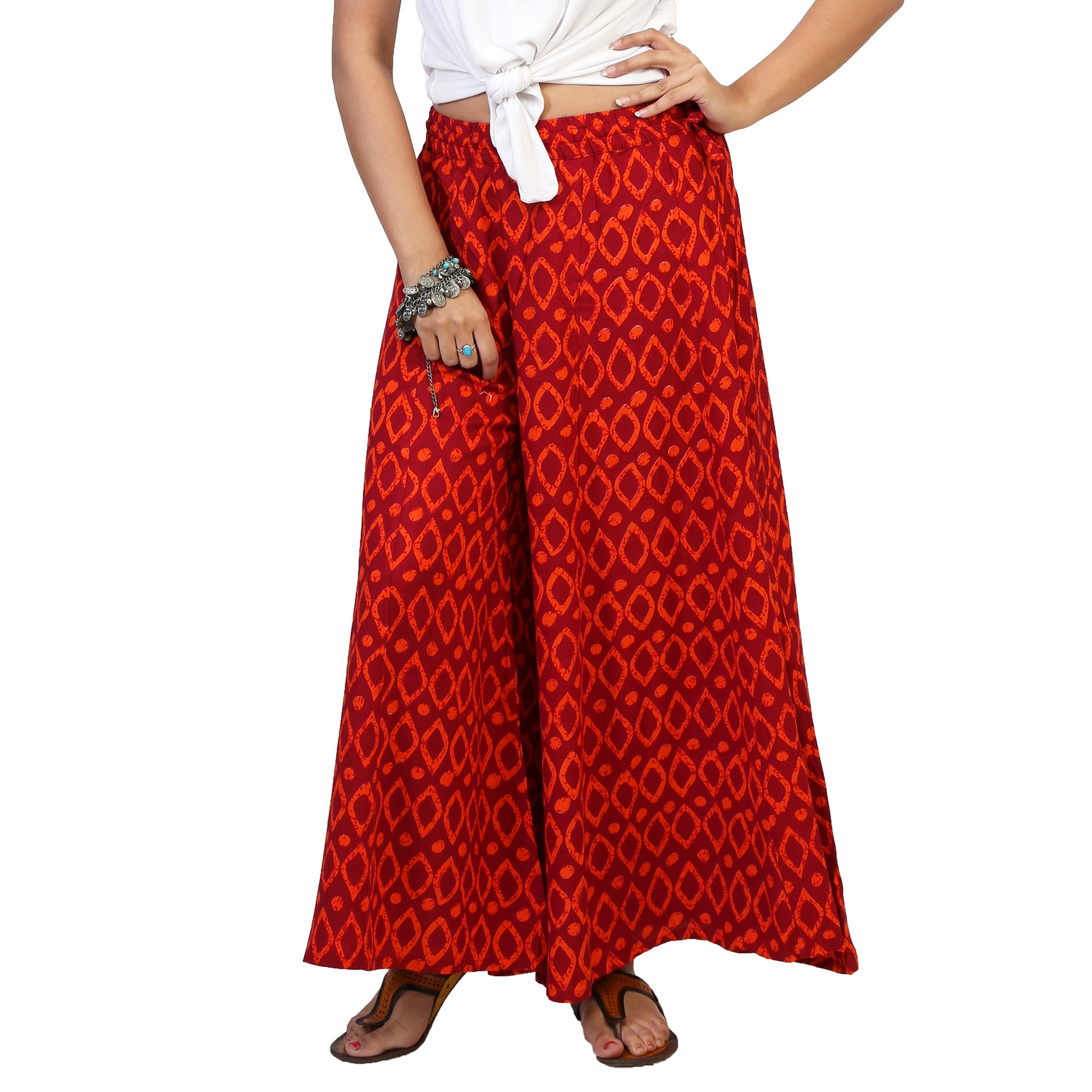 panelled palazzo for women in red colour online