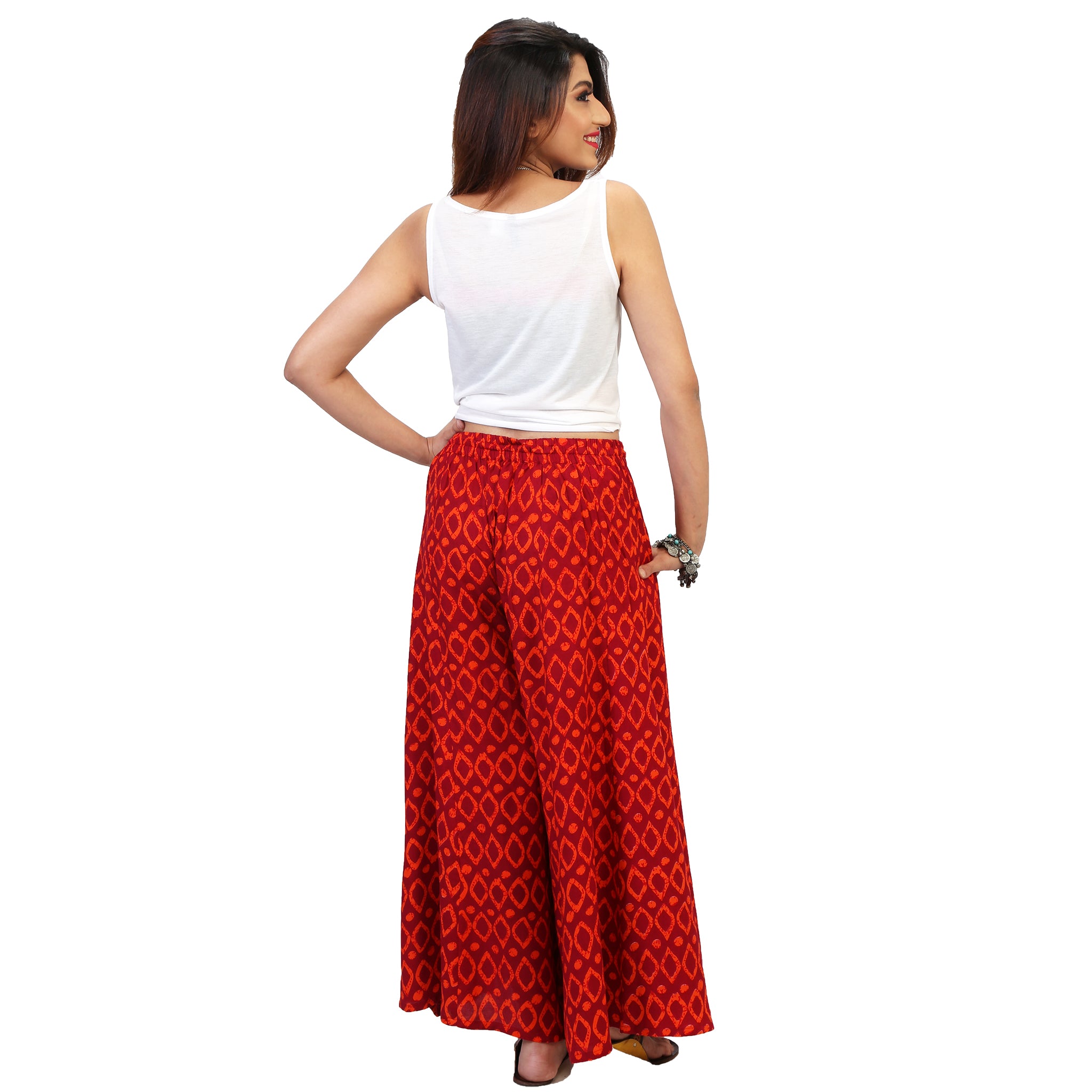 Buy GREEN MOTIF-PRINT HIGH-WAIST PALAZZO for Women Online in India