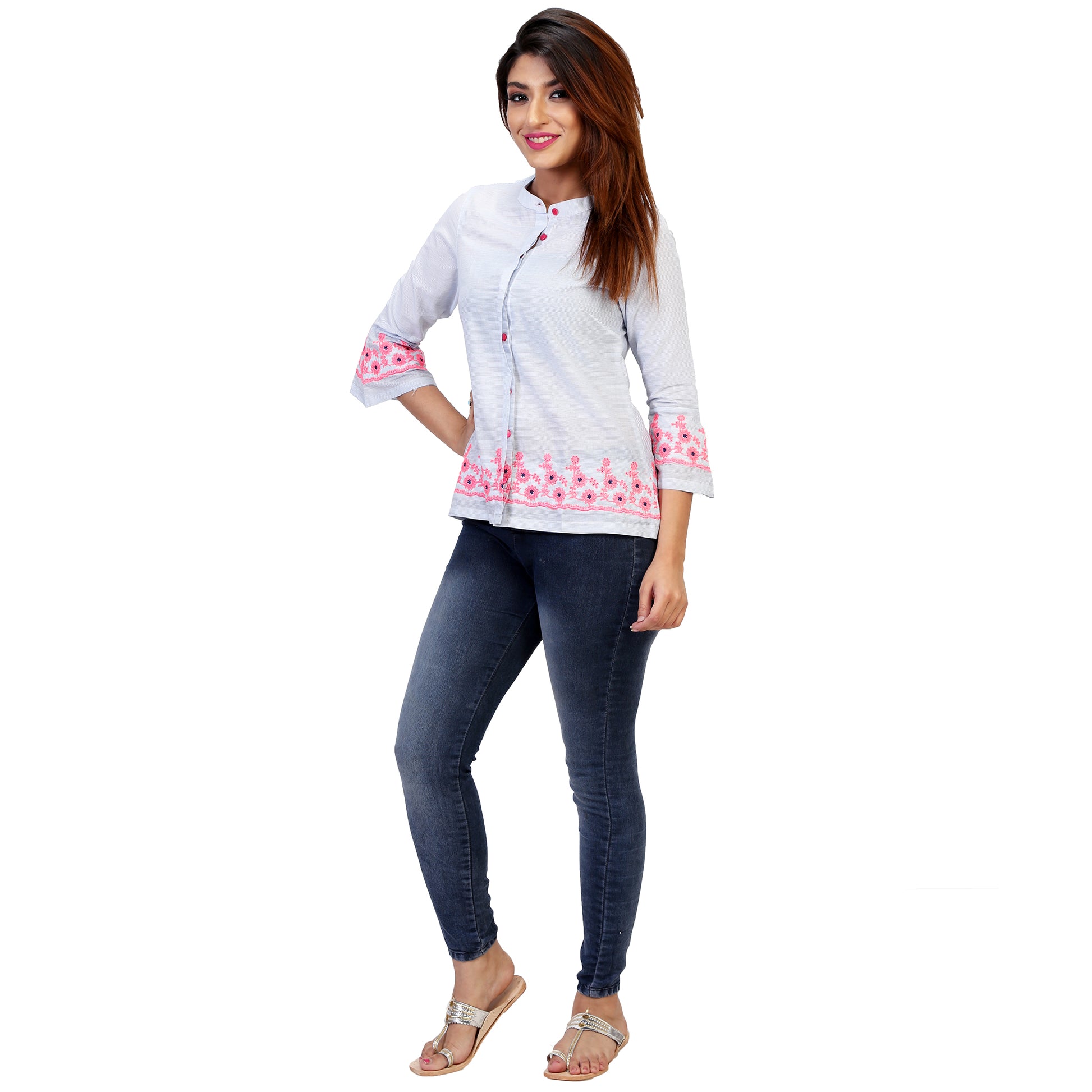 formal office shirt with embroidery for women