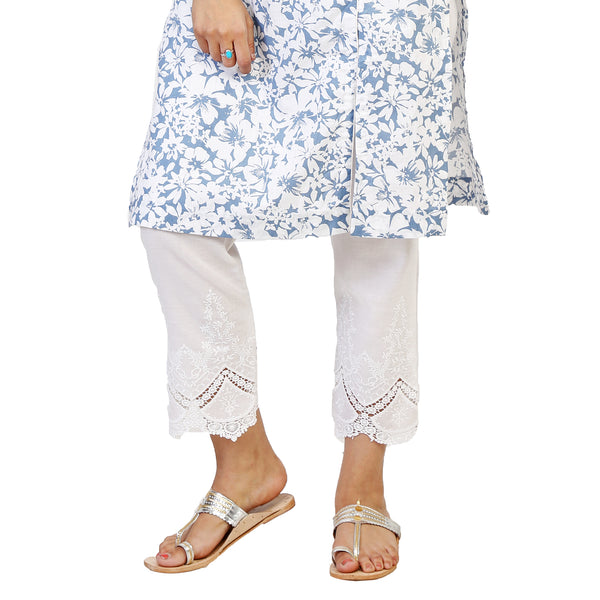 Spring Floral Kurta With Lacy Straight Pants