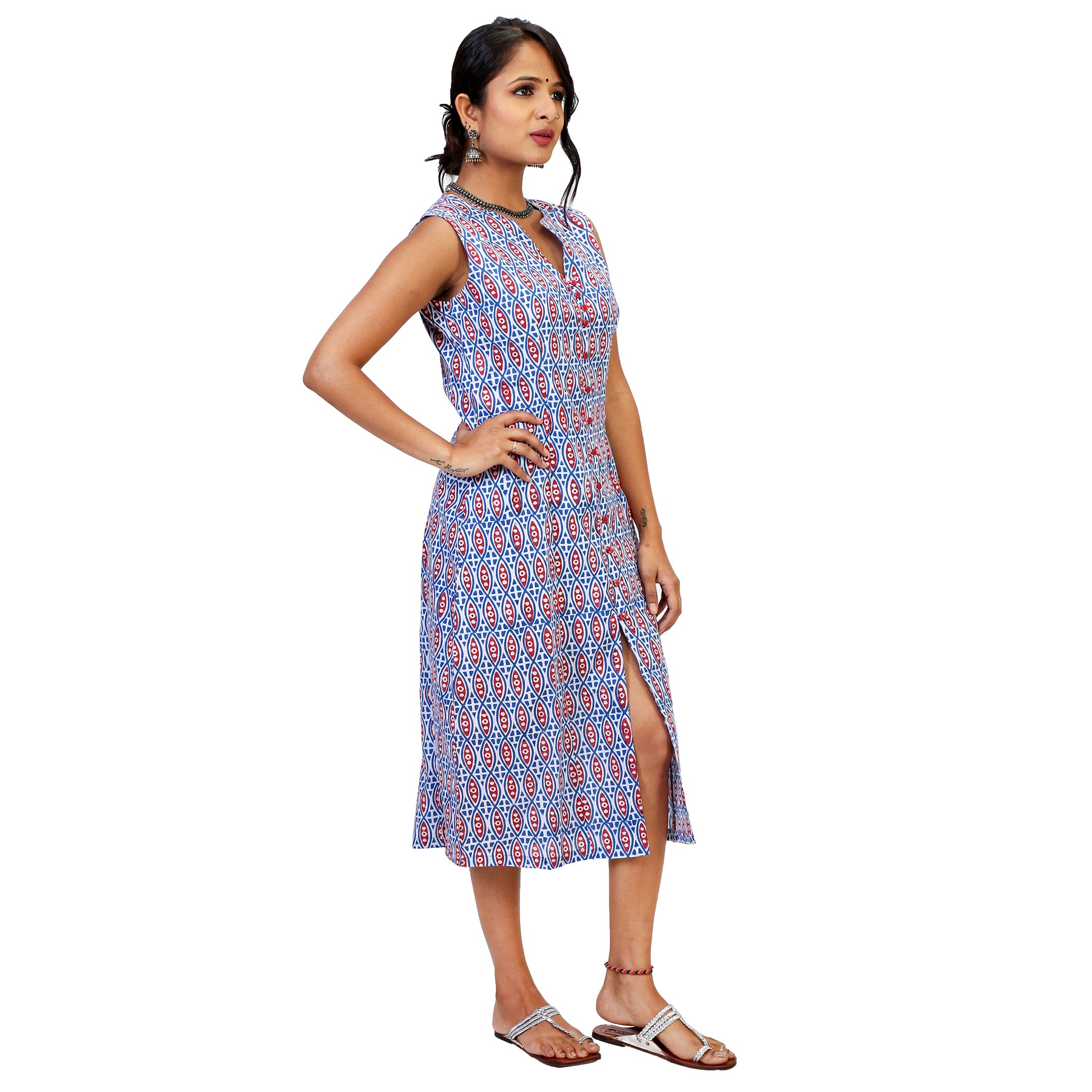 printed-cotton-knee-length-dress-for-ladies