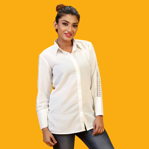 formal white shirt for women with lace
