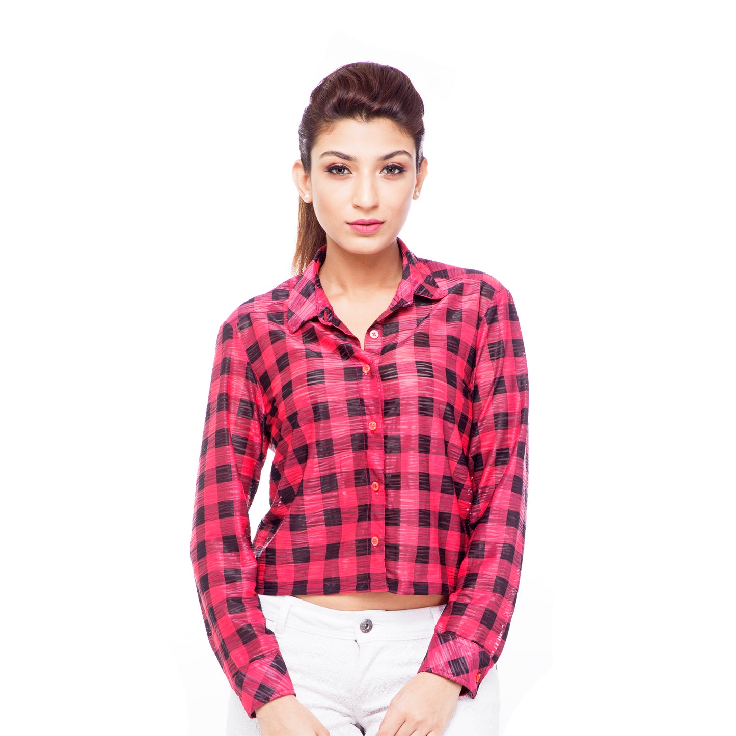 Red Checkered Cropped Shirt