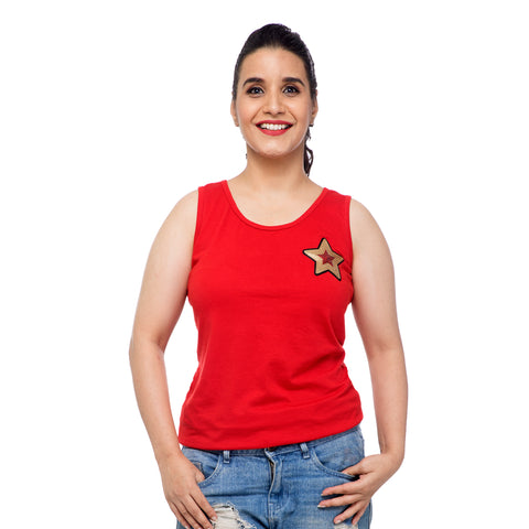 Red Star Applique Tank Top
