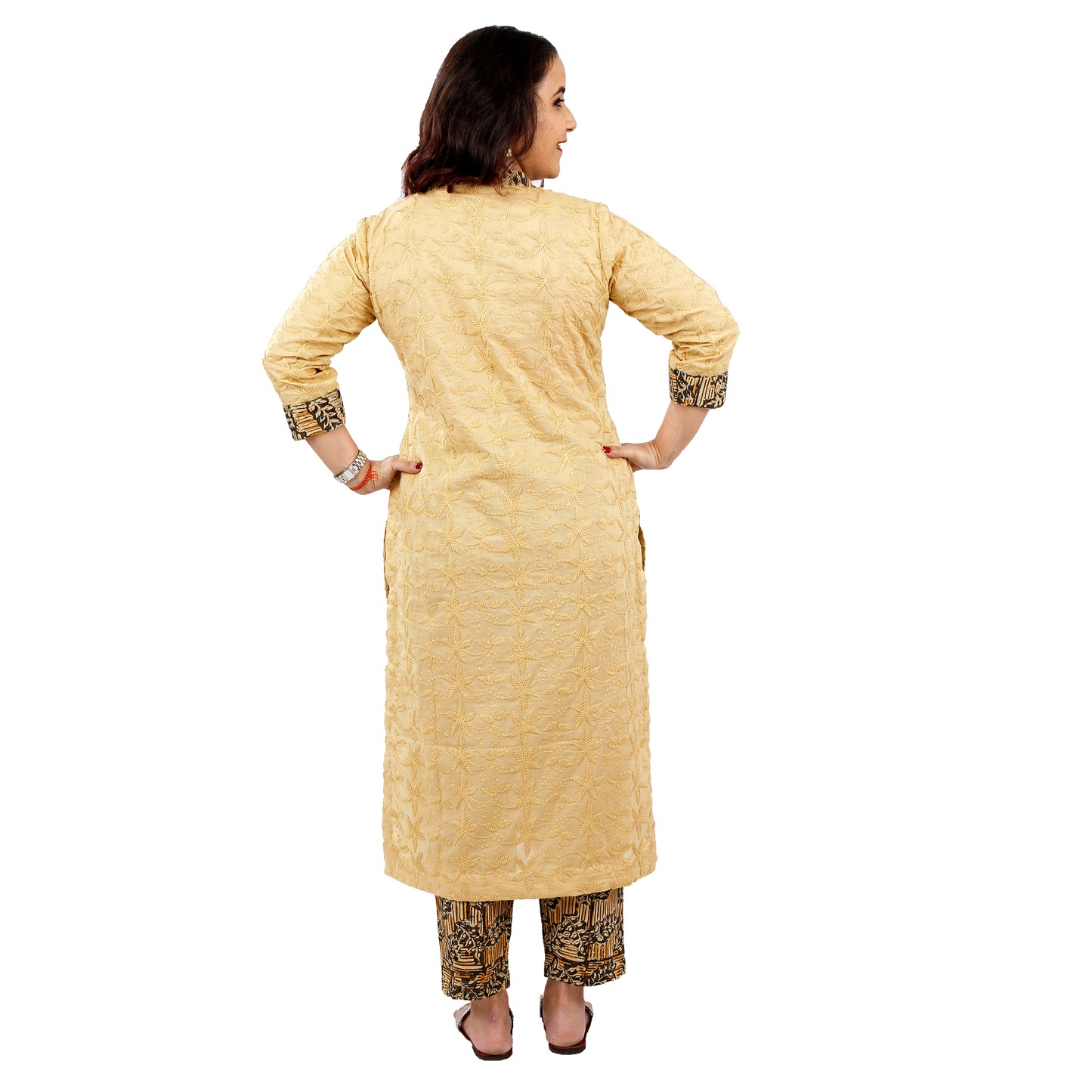 Embroidered Kurta Set With Trendy Kalamkari Straight Pants
