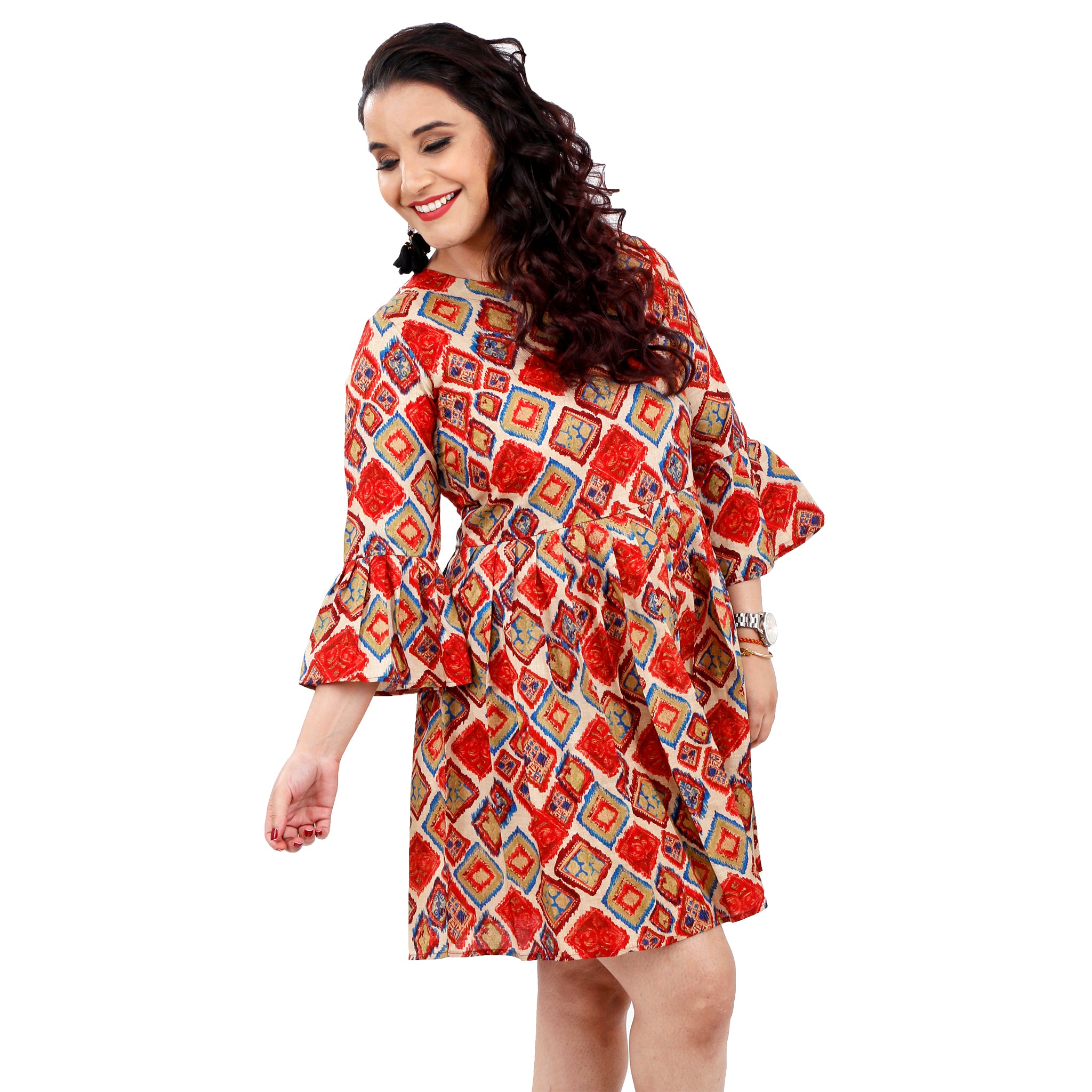 Luxe Tussar Silk Dress With Bell Sleeves