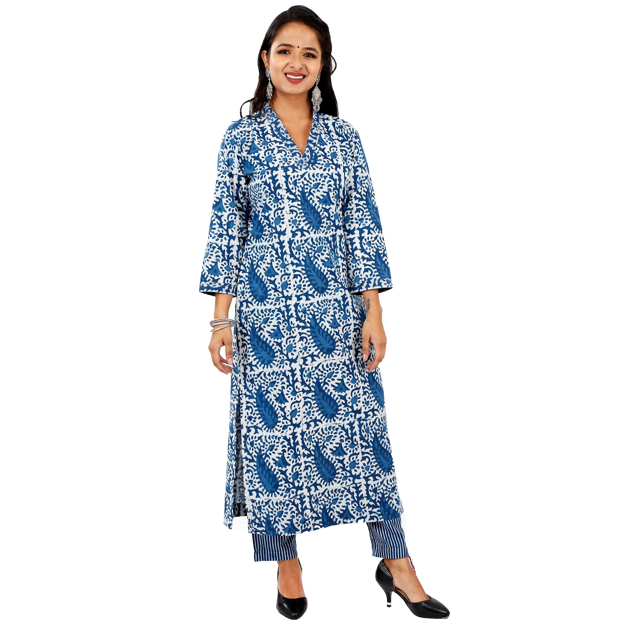 Buy Teal Printed Embellished Kurta Pant Set Online - W for Woman