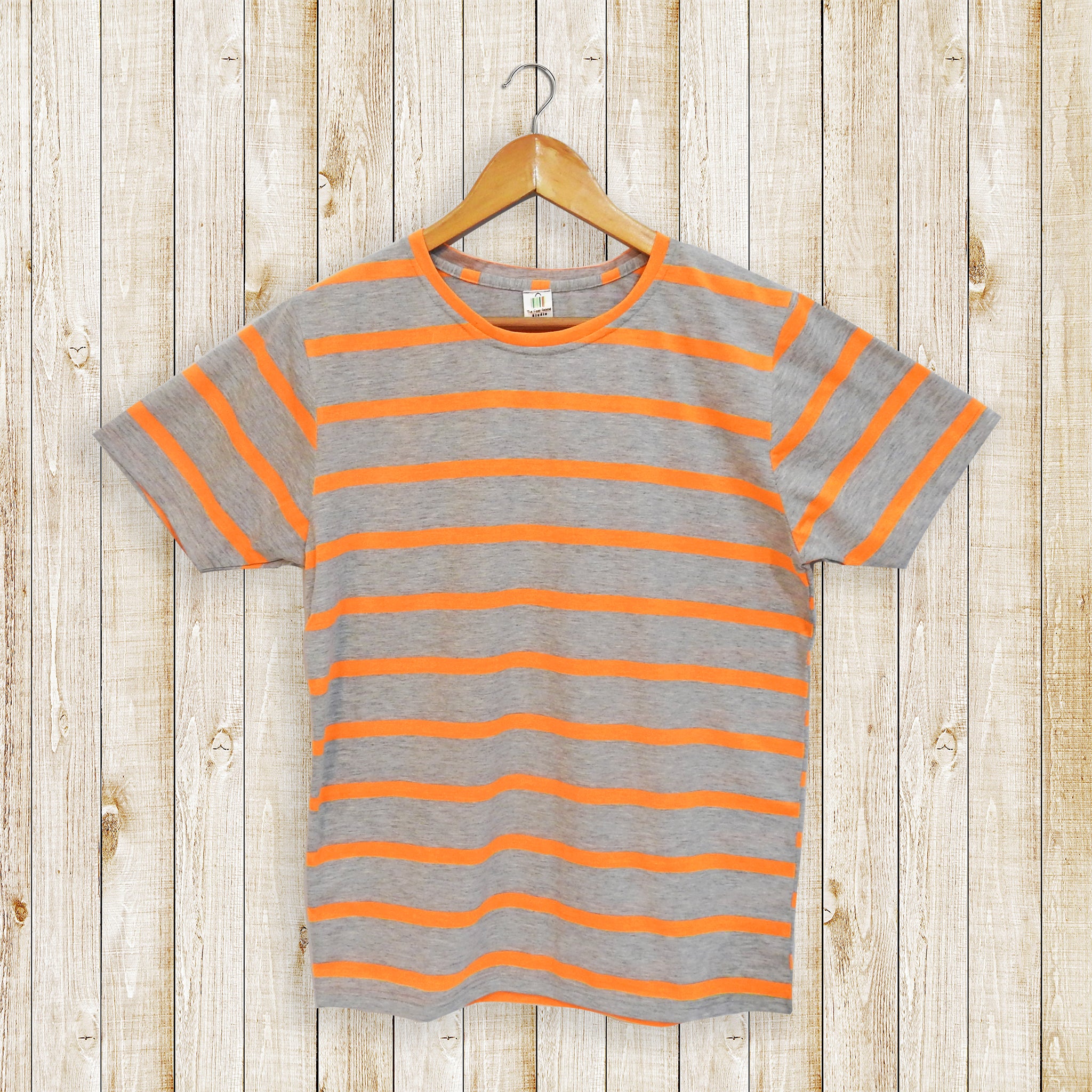 Orange Striped Grey Men's T-shirt