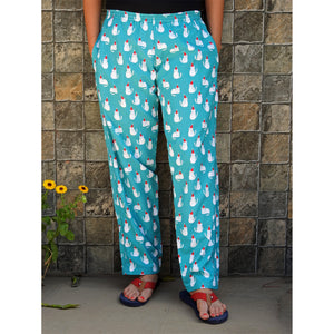 cat print blue pajamas with pockets for women