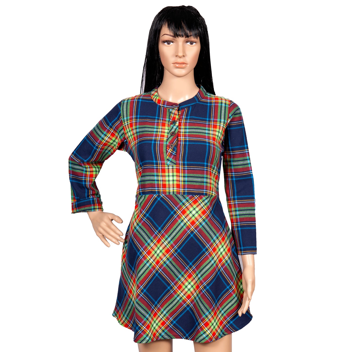 Vibrant Checkered Knee-Length Dress