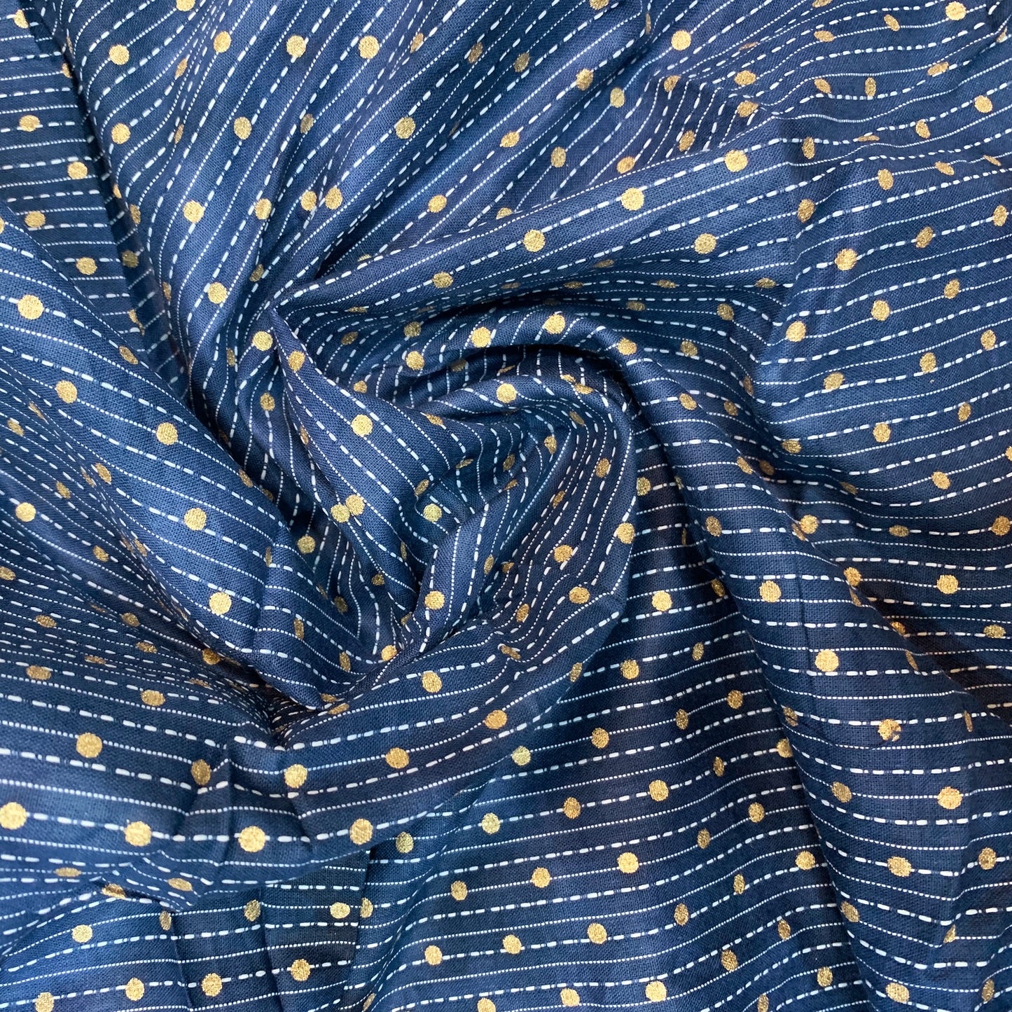 Royal Blue With Luxe Golden Polka Dots Fabric