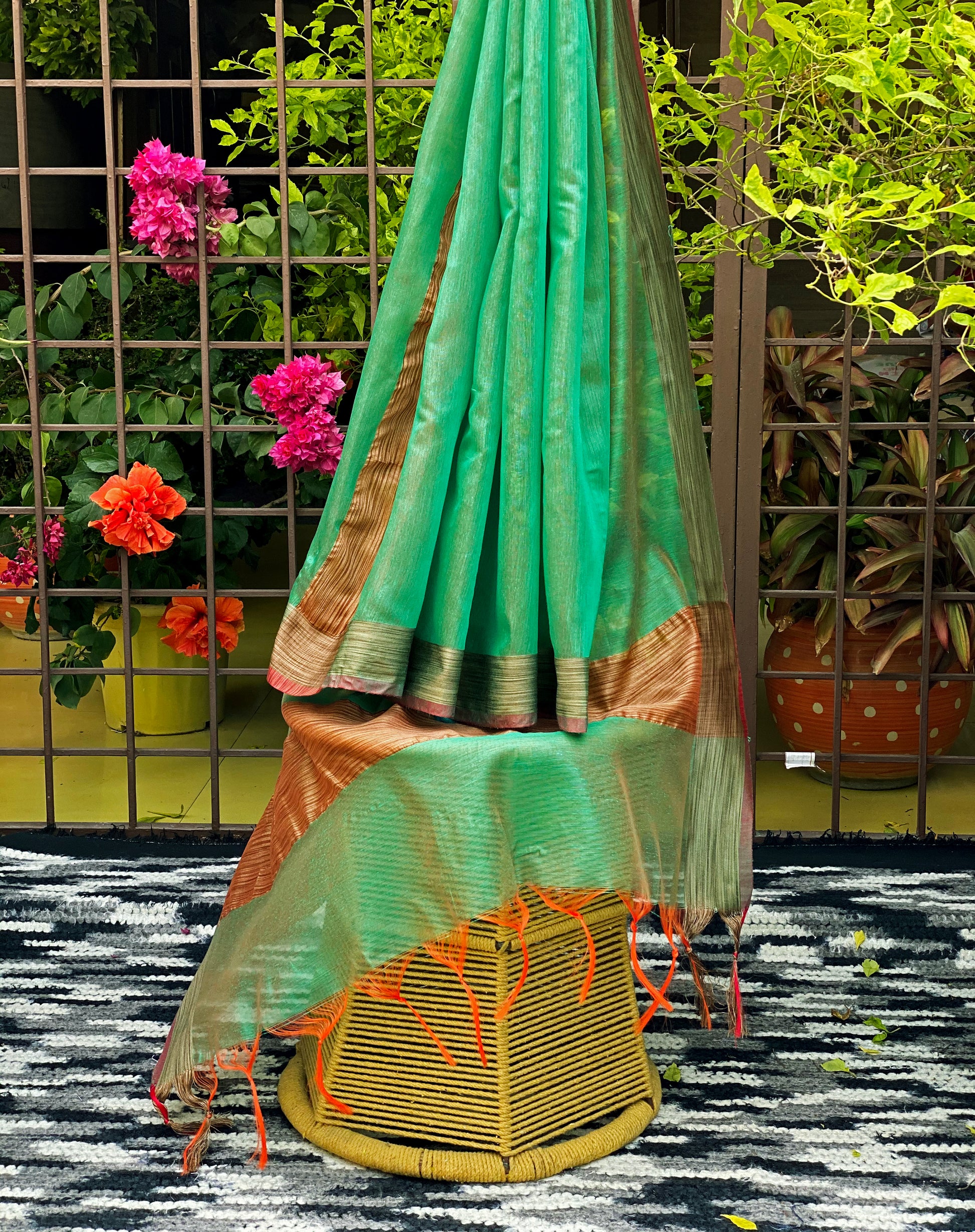 green-silk-dupatta-with-orange-tassels-online