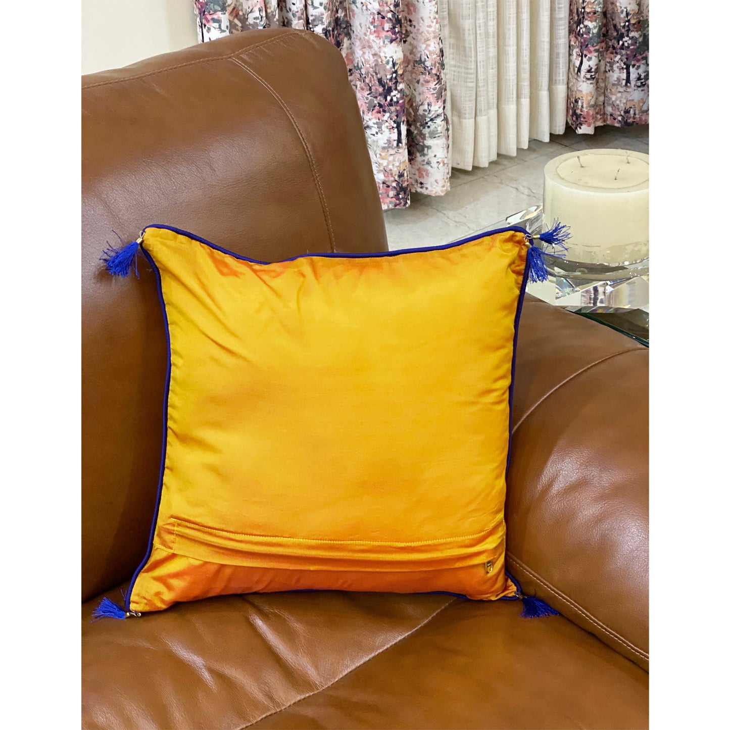 Festive Yellow Brocade Cushion Cover