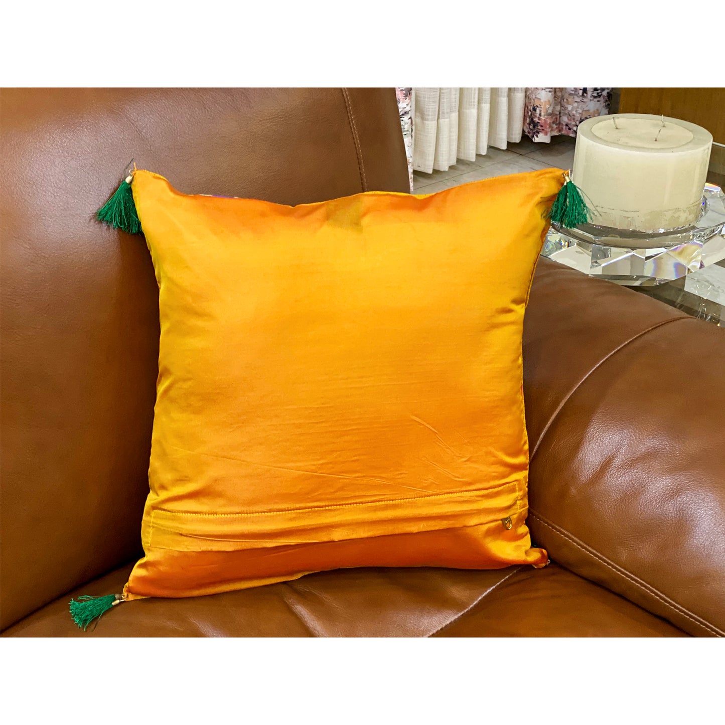 Mustard Yellow Cushion Cover With Delicate Lace Detail