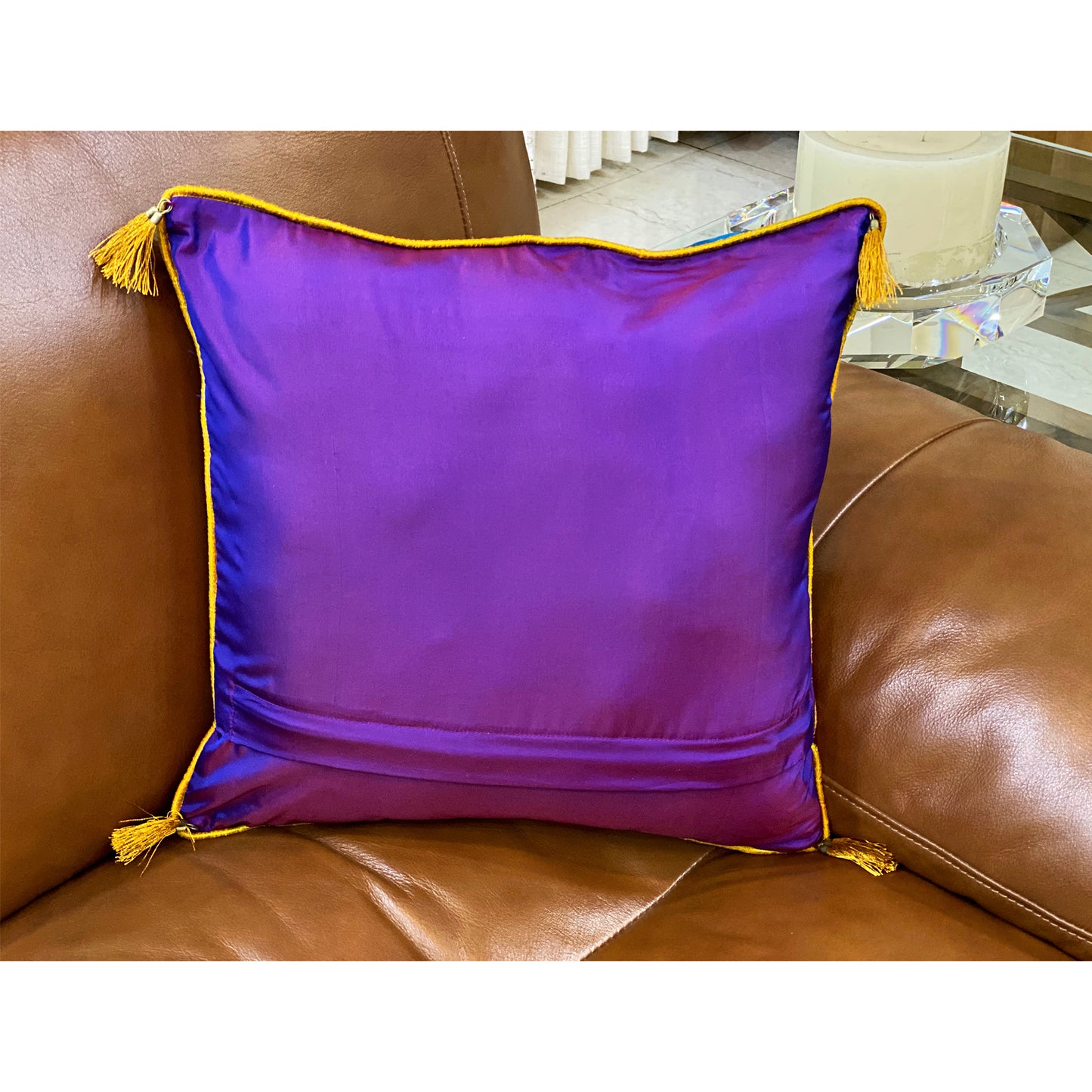 Festive Blue Cushion Cover With Multicoloured Lace Border
