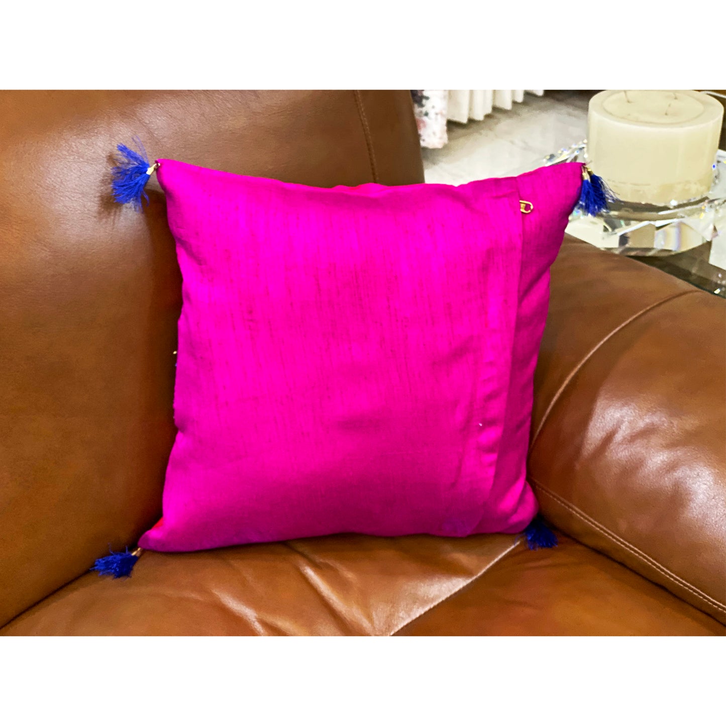Festive Pink Cushion Cover With Rich Lacework