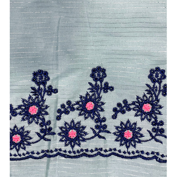 Light Blue Cotton Fabric With Embroidered Border