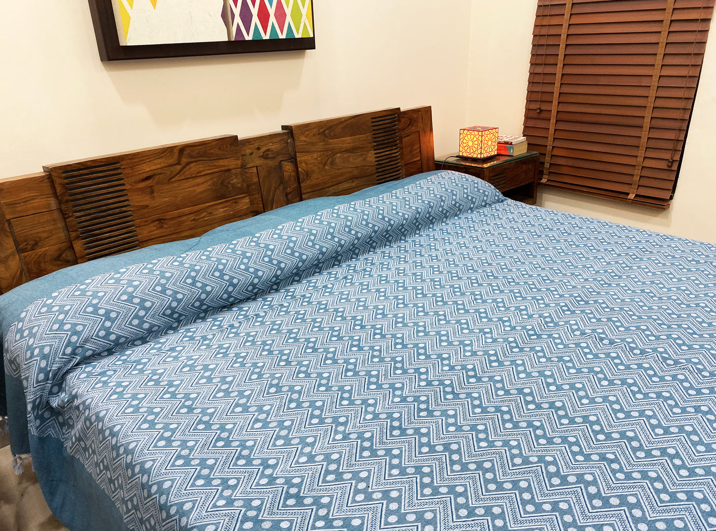 Blue & White Patterned Bed Cover