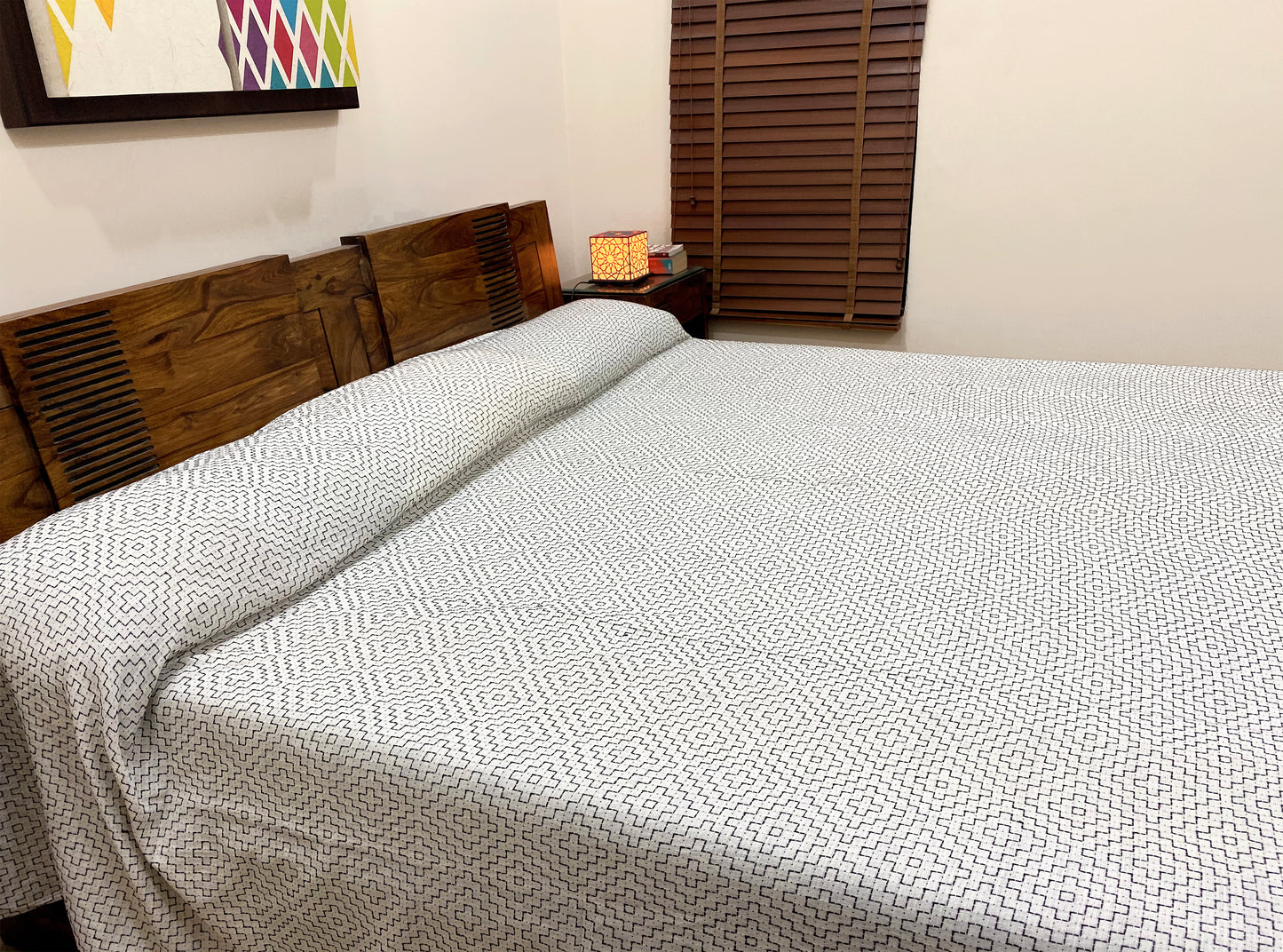 Woven Black & White Patterned Bed Cover
